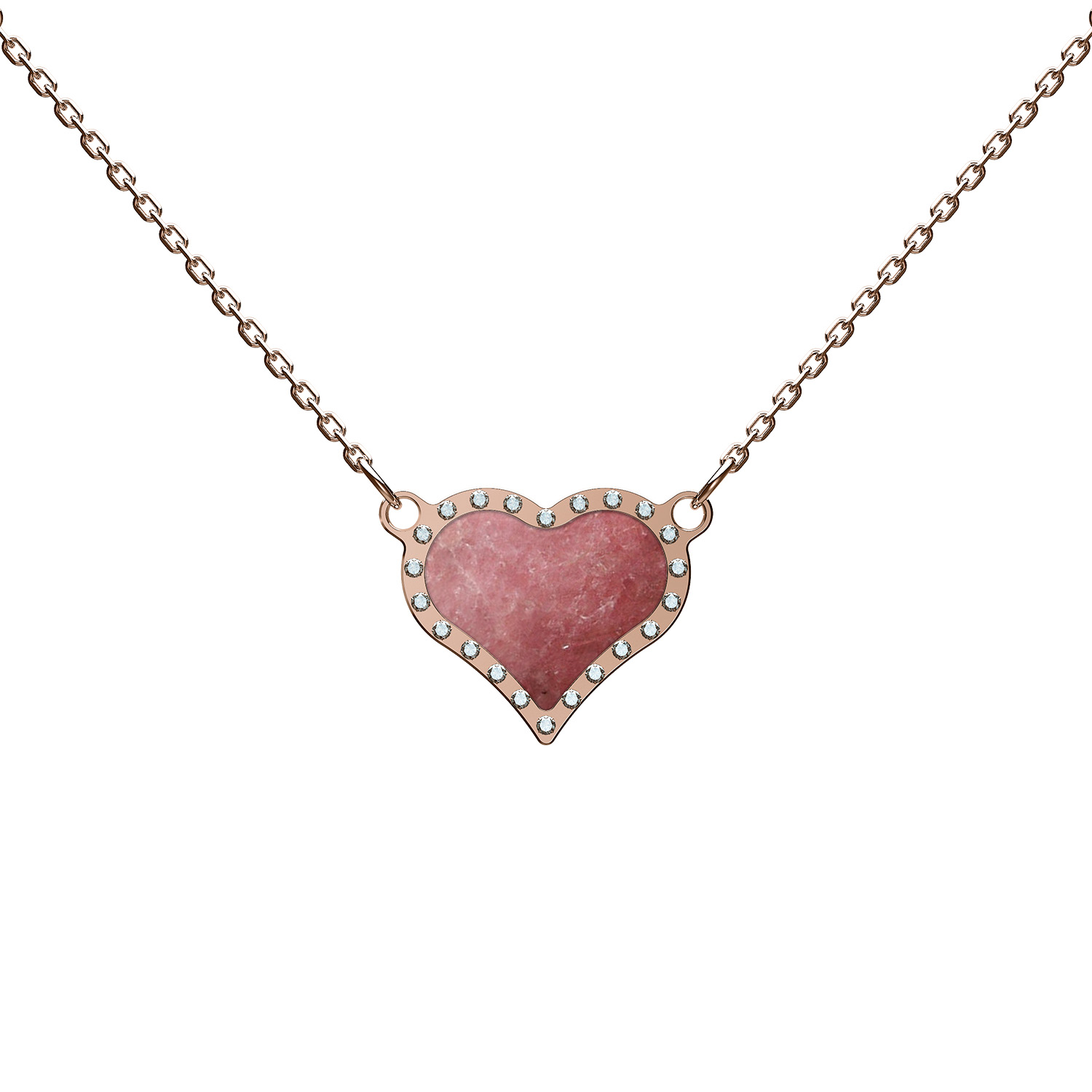HEART NECKLACE PINK GOLD AND DIAMONDS_Rhodonite_2125