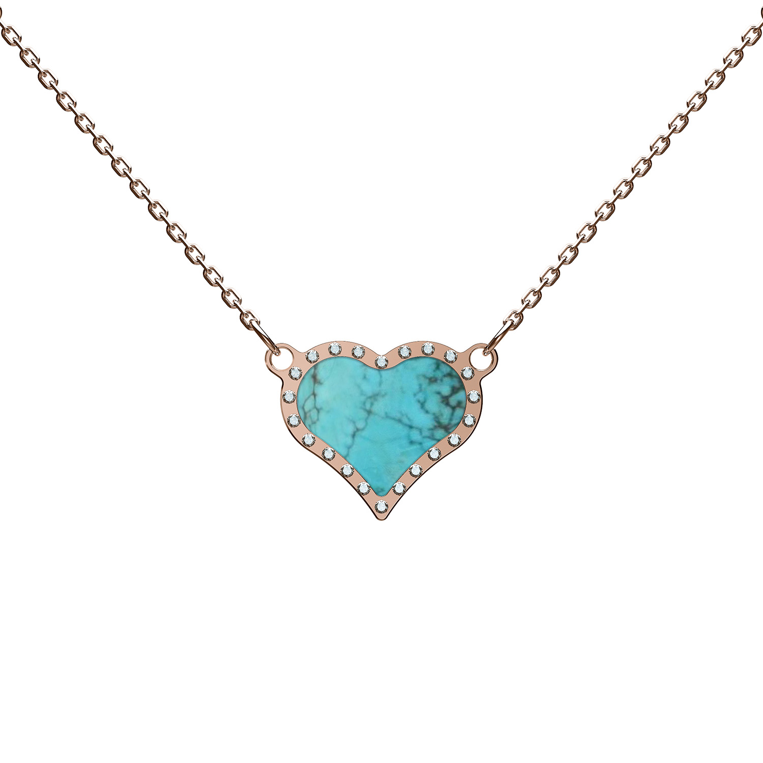 HEART NECKLACE PINK GOLD AND DIAMONDS_Turquoise_2175